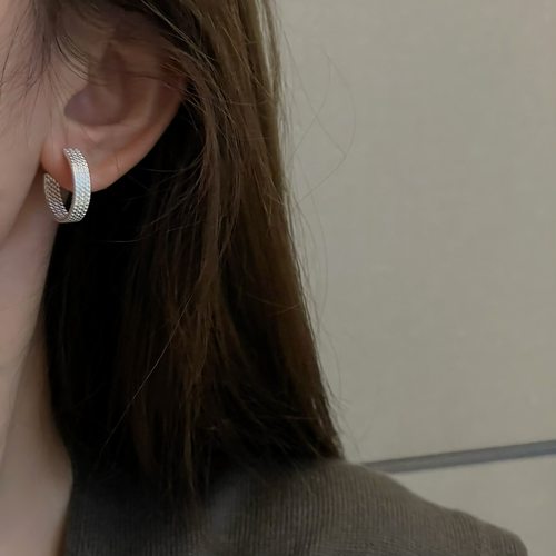 纯银编织开C形耳环简约ins麻花耳钉小众气质百搭高级感轻奢 - 图1