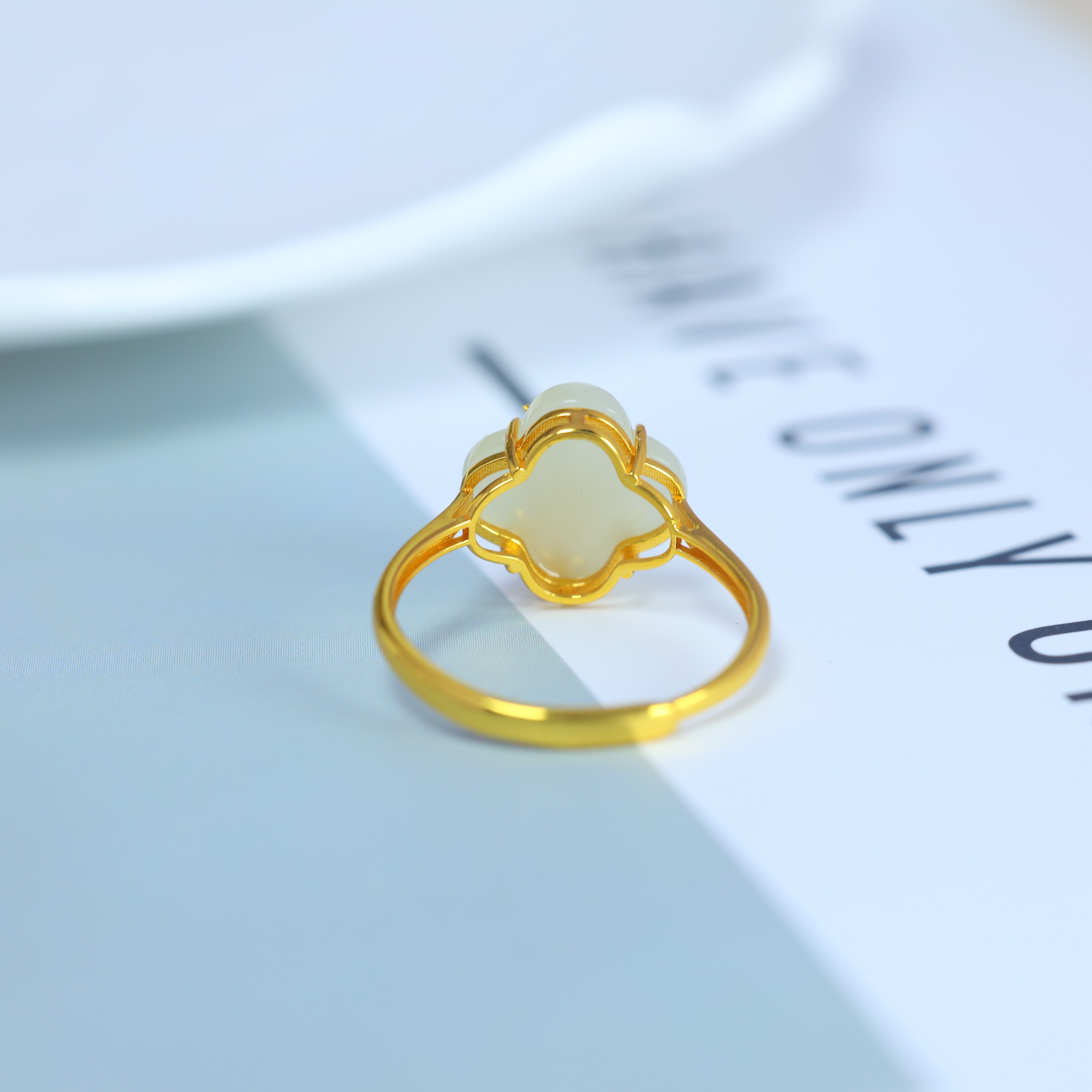 S925 silver inlaid Hetian jade ring 1027