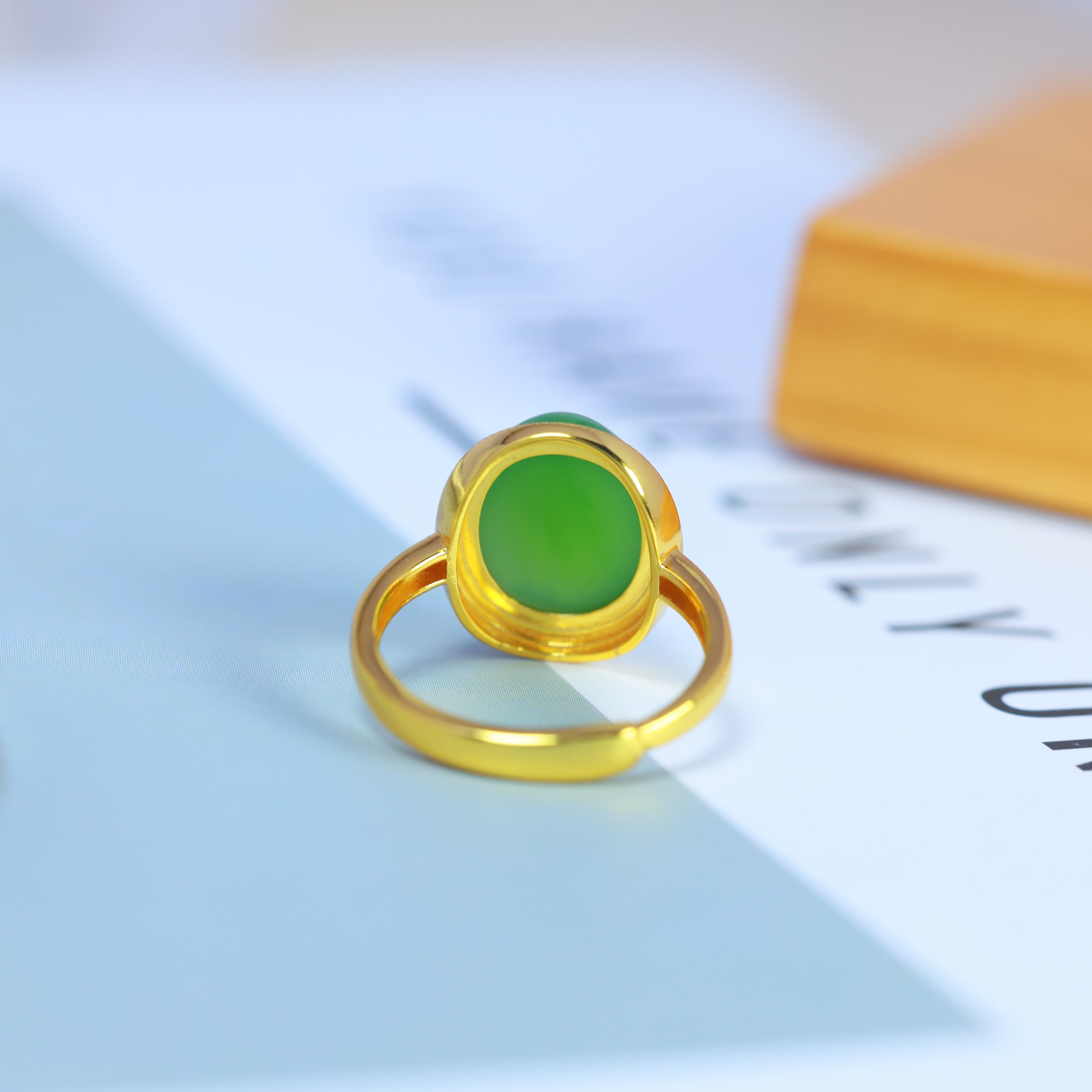 S925 silver inlaid Hetian jade jasper spinach green ring 11014