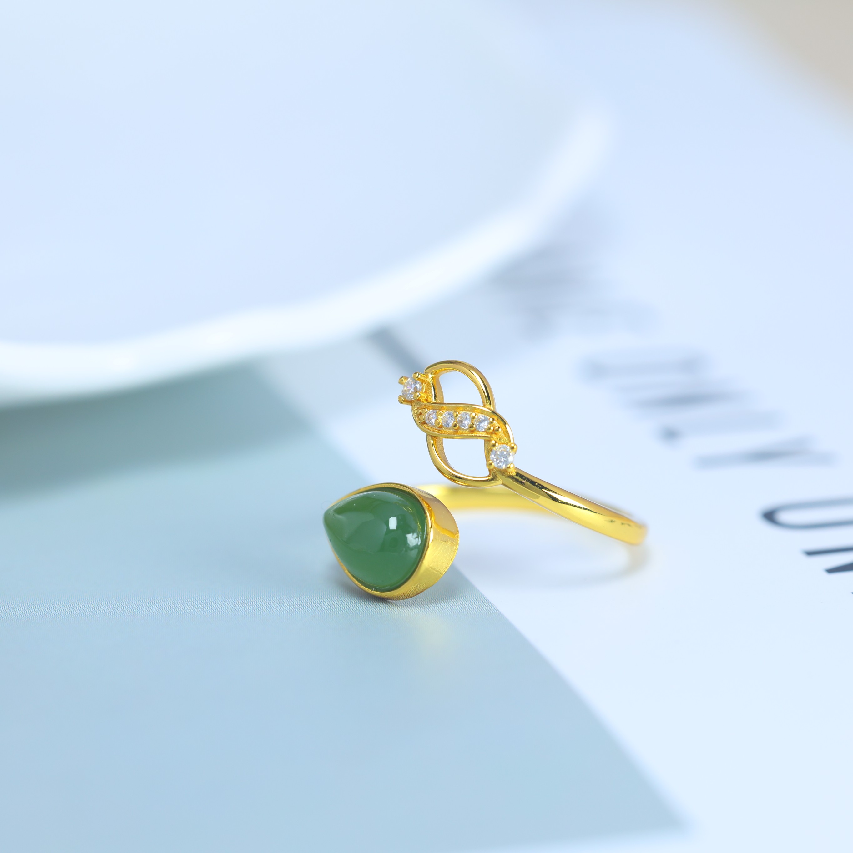 S925 silver inlaid Hetian jade jasper ring 11121