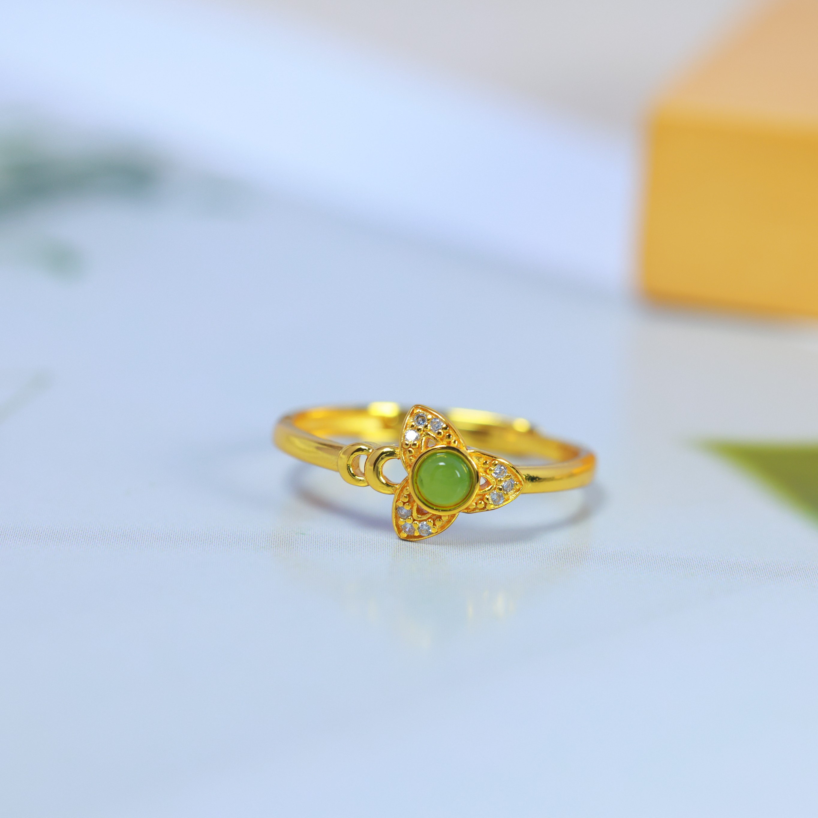 S925 silver inlaid Hetian jade jasper apple green ring 11196