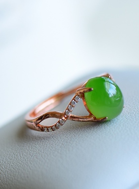 s925银镶和田碧玉蛋面戒指