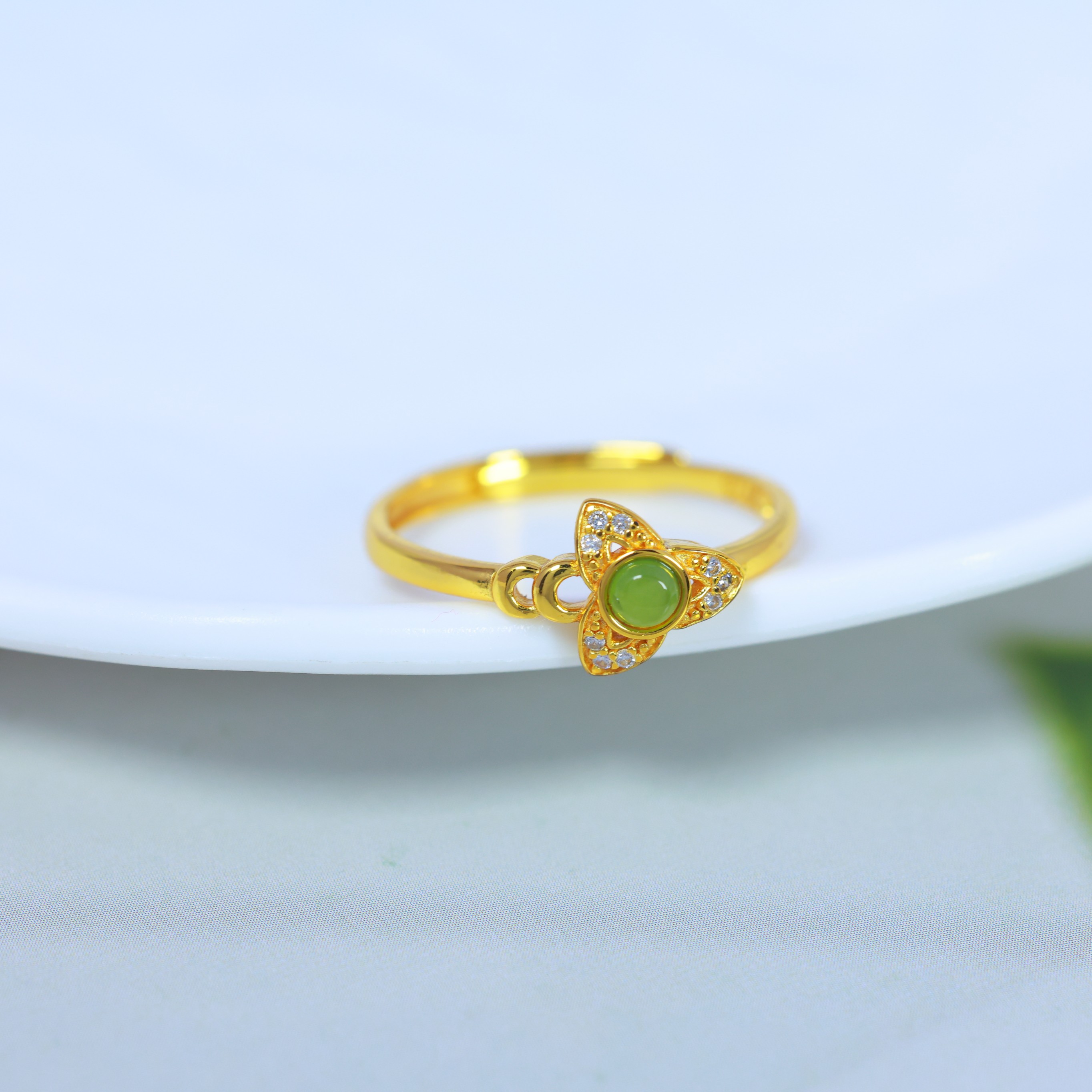 S925 silver inlaid Hetian jade jasper apple green ring 11196