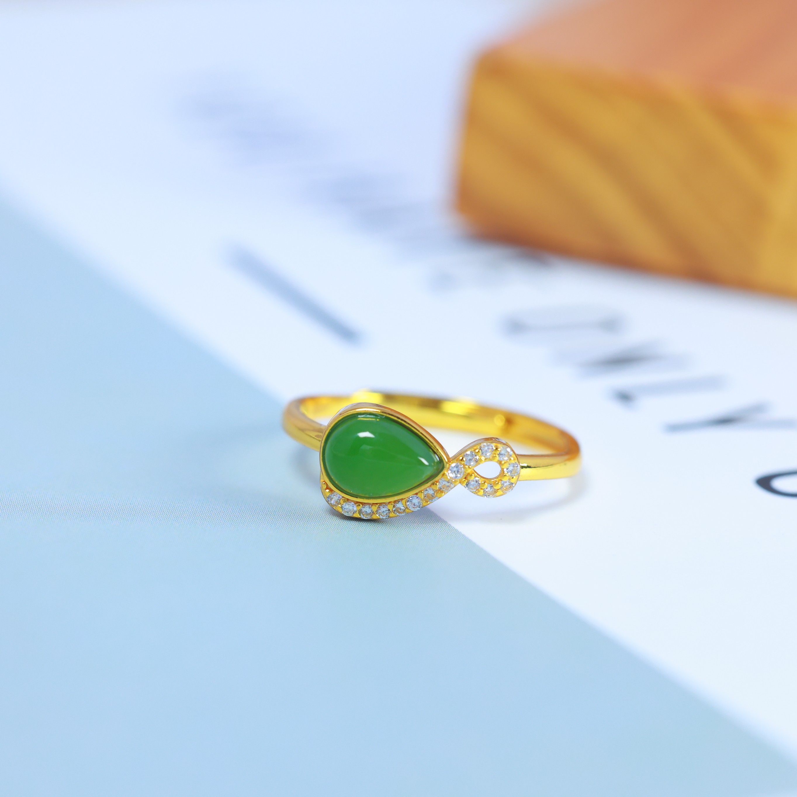 S925 silver inlaid Hetian jade jasper ring 11220