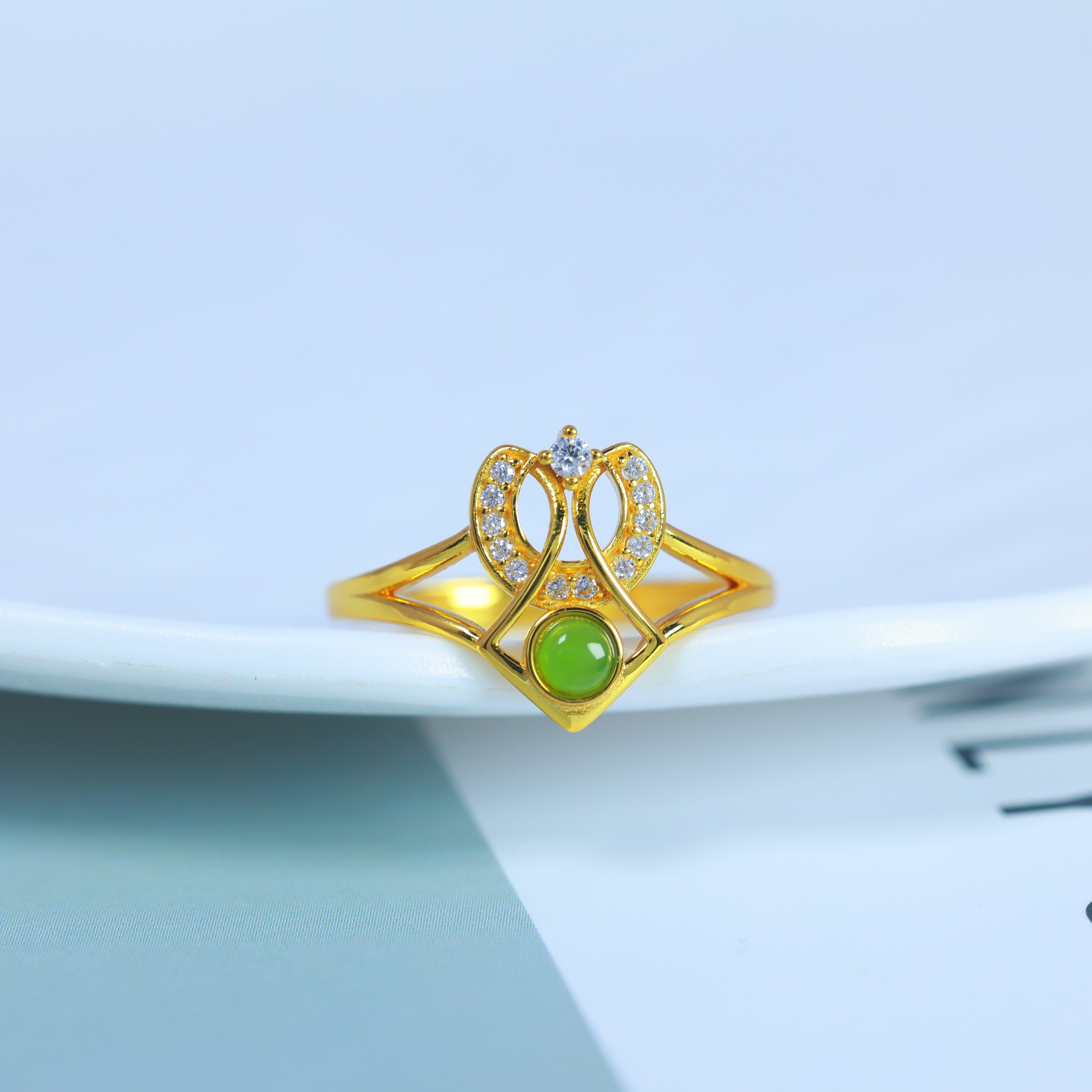 S925 silver inlaid Hetian jade jasper apple green ring 11518