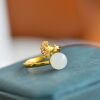 S925 silver inlaid with Hetian jade beads ring 1025