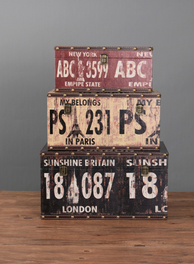 创意大号复古做旧木箱子皮箱收纳箱整理储物箱W陈列拍照道具