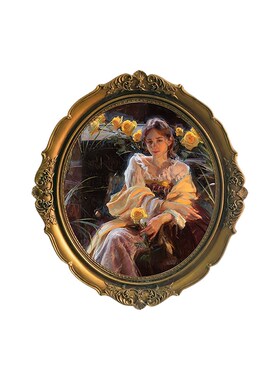 美式装饰画法g式复古小尺寸挂画卧室床头欧式客厅壁画轻奢椭圆形
