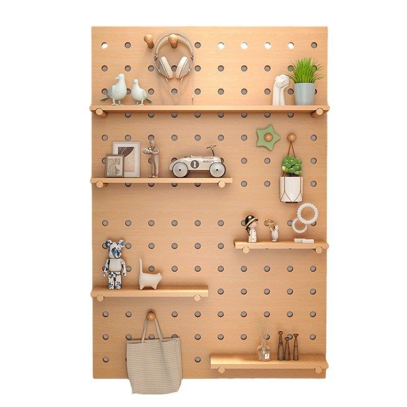 Hole board wall storage rack solid wood board decorative wall display rack wall O partition storage indoor storage rack