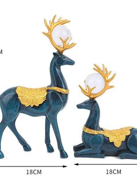 创意招财鹿家居客厅装饰书房电视柜摆件新婚水晶球摆件乔迁礼物