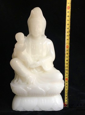 现货速发白玉送子坐莲花观音佛像摆件求子家居客厅供奉家用装饰品