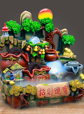 假山流水喷泉风水轮生财招财进z宝循环水客厅开业高档高山水车摆