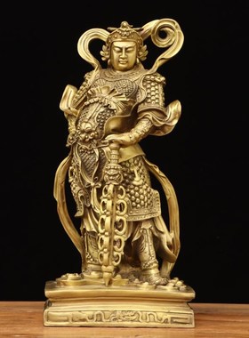 纯铜韦陀伽蓝g菩萨神像韦驮关公护法财神铜像家用玄关佛堂供奉摆