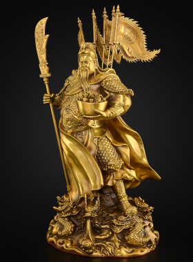 铜关公摆件客厅办公室九龙关公铜像黄铜武财神关R公像供奉神像大