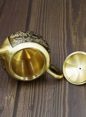 黄铜茶壶迎客松壶铜家居桌面创意铜器摆件金属黄铜茶壶工艺品礼品