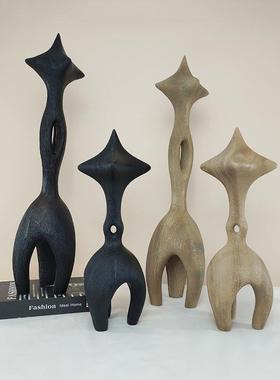 简约现代侘寂风树脂几何黑色摆件样板房售楼处酒店大厅装饰品