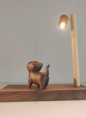 软萌治愈系 实木路灯傲娇t猫木制摆件 桌面氛围柜子床头小夜灯礼