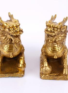 厂家黄铜麒麟摆件金钱财福麒麟公母一对大小号家居饰品工艺品