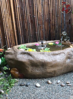 田园花园庭院户外露台假山流水喷泉鱼池水池鱼缸阳台装饰造景摆件