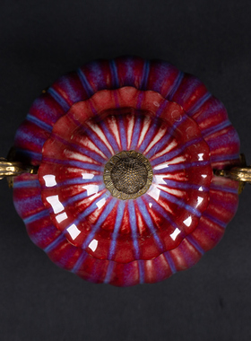 贵夫人铜镶瓷窑变红色釉配铜柏树卷草将军罐景德镇瓷器茶叶罐摆件