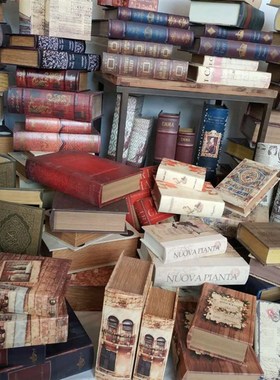 整堆100个特价仿旧复古木质皮书盒仿古假书道具书架书柜装饰摆件