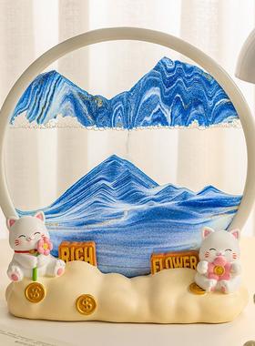 家居创意3D流沙画客厅摆件装饰办公室酒柜山水画摆件沙漏工艺礼品