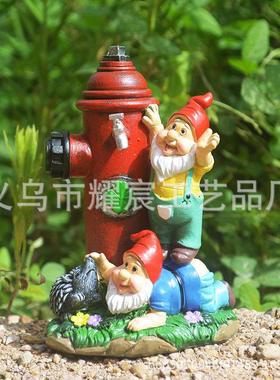 创意消防栓花园侏儒老人庭院草坪树脂工艺品小矮人装饰雕像