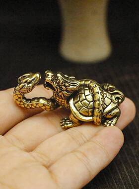 新款黄铜龙龟蟒龟摆件创意玄武龙龟做旧铜雕工艺品办公桌文玩摆饰