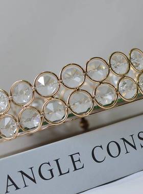 欧式ins托盘水晶托盘化妆品收纳盒饰品装饰盒金属工艺品摆件