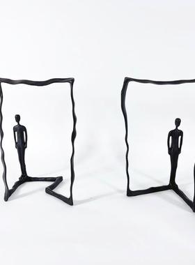 样板房间新中式摆件金属人物黑古铜色雕塑软装饰品后现代欧式