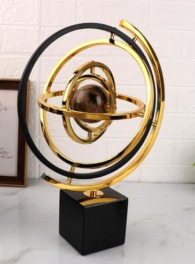 轻奢旋转地球仪金属摆件高级感客厅小众办公桌装饰工艺品