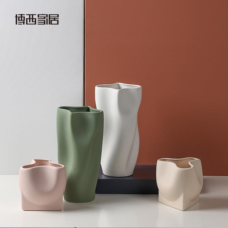 X2022-DK异软形瓶ins风不规陶则瓷花摆件客厅花器花盆装饰品 - 图2