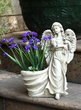 花园花盆复古园林景观欧式摆件庭院别墅装饰工艺品创意天使花缸