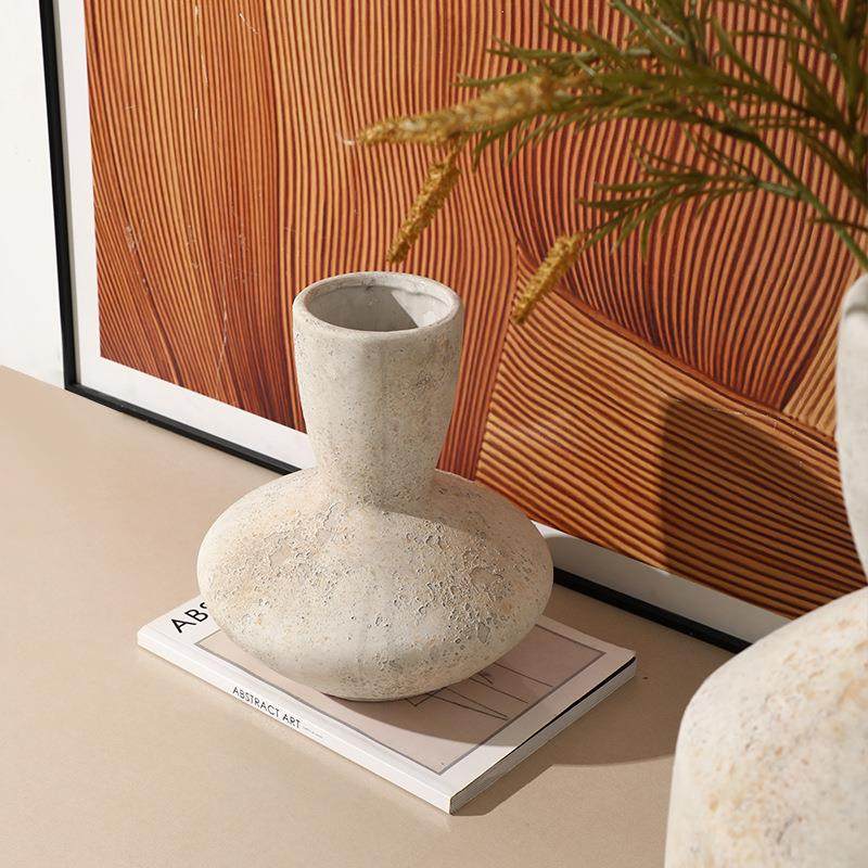 侘寂古风做旧肌理杯口陶瓷花瓶样板房民宿玄关客厅插干花艺术摆件,淘宝优惠券,粉丝福利购,淘宝优惠卷