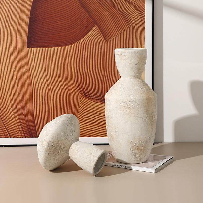 侘寂古风做旧肌理杯口陶瓷花瓶样板房民宿玄关客厅插干花艺术摆件,淘宝优惠券,粉丝福利购,淘宝优惠卷