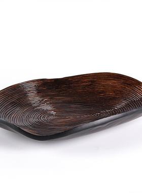 不规则椭圆形托盘摆件仿实木年轮水果盘样板间展厅饰品收纳盘摆设