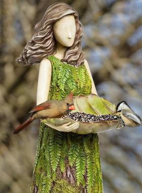 花园仙女雕像创意可爱的女孩喂食器室外水果浆果雕塑雕像