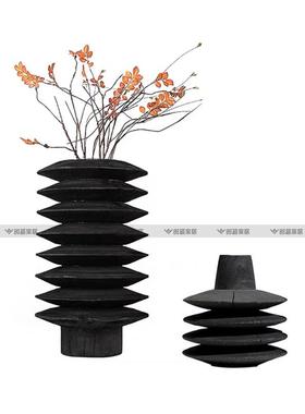 黑色花瓶轻奢高级感小众客厅餐桌艺术侘寂中式高端摆件中古风装饰