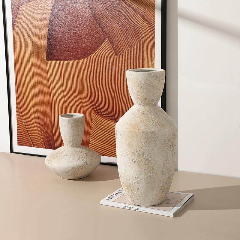 侘寂古风做旧肌理杯口陶瓷花瓶样板房民宿玄关客厅插干花艺术摆件,淘宝优惠券,粉丝福利购,淘宝优惠卷