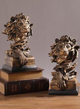 复古狮子树脂摆件客厅书房办公室桌面装饰品乔迁礼品创意雄狮摆件
