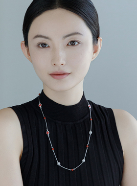 亮熙红玛瑙元宝钱币圆球项链长款