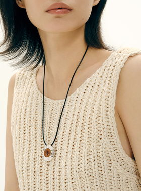 亮熙复古独特木纹石皮绳毛衣链