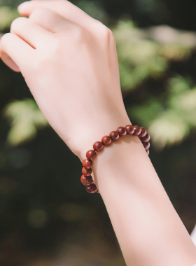 本命年小叶紫檀秀气文艺手串情侣男女复古莲花雕刻佛珠单圈手链饰