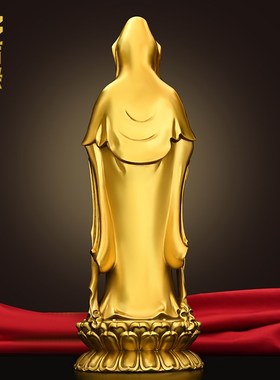 多吉缘黄铜南海观音菩萨人物摆件家庭客厅祠堂供奉观世音铜像摆件