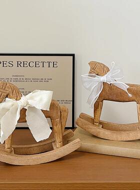 ins摇摇木马摆件创意儿童房实木制办公室房间桌面装饰品拍照道具