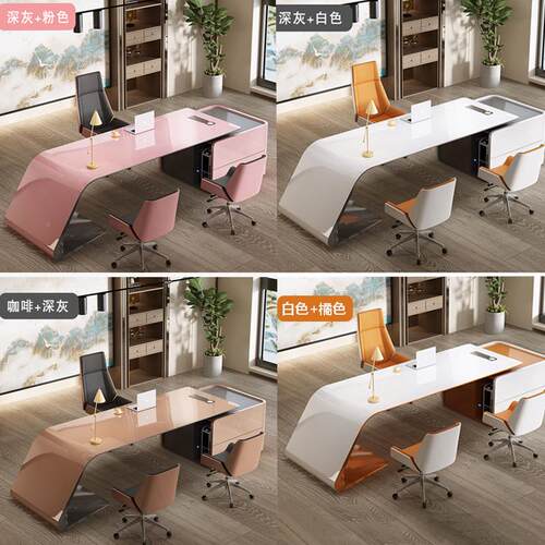 烤漆老板桌轻现奢总裁电脑办公桌简约大班台桌椅极简经桌理桌代子 - 图1