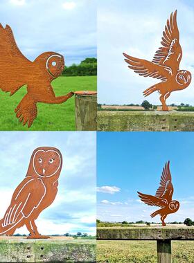 铁外艺复古花园剪影owl22091锈猫金属头鹰雕塑户围栏装生饰园艺工