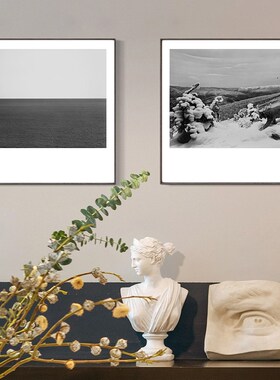 杉博司海洋风景摄影黑白艺术装饰画现代工业风客厅挂画背景