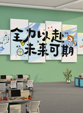 公司企业办公室装饰画励志标语墙纸团队氛围背景布置