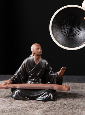 新侠客茶宠创意抚琴陶瓷一体过茶叶茶漏客厅桌面装饰品